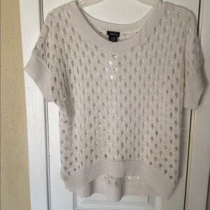 Rue21 Ivory Open Short Sleeve Top Sweater with silver thread NWT
